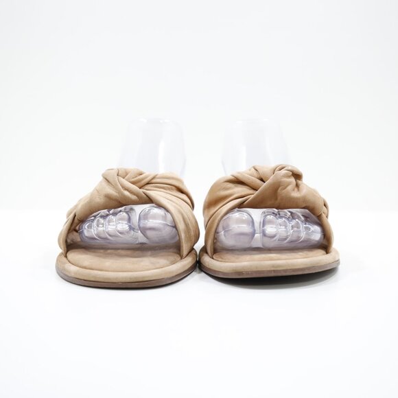 Schutz Leny Soft Tan Leather Twist Knot Lightweight Flat Slide Sandals - 11 - Picture 2 of 7